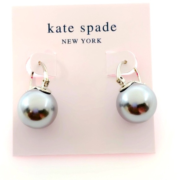 NEW Kate Spade Grey Pearl Drop Dangle Earrings w/Dust Bag - Picture 1 of 3